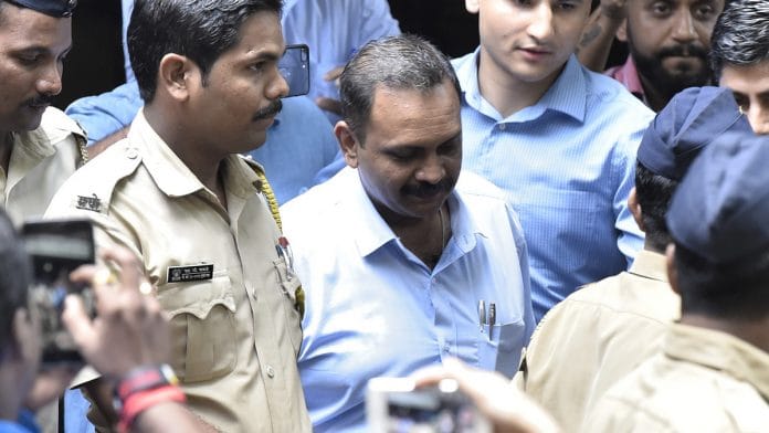 MUMBAI, INDIA - AUGUST 24: Lt Col Prasad Shrikant Purohit outside the Session court, on August 24, 2017 in Mumbai, India. Lt Col Prasad Shrikant Purohit, who was granted bail by the Supreme Court on Monday, today appeared before a court in Mumbai which is hearing arguments on framing of charges in the 2008 Malegaon blast case. (Photo by Anshuman Poyrekar/Hindustan Times via Getty Images)