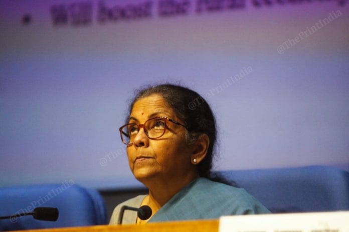 वित्त मंत्री निर्मला सीतारमण की फाइल फोटो: प्रवीण जैन/दिप्रिंट