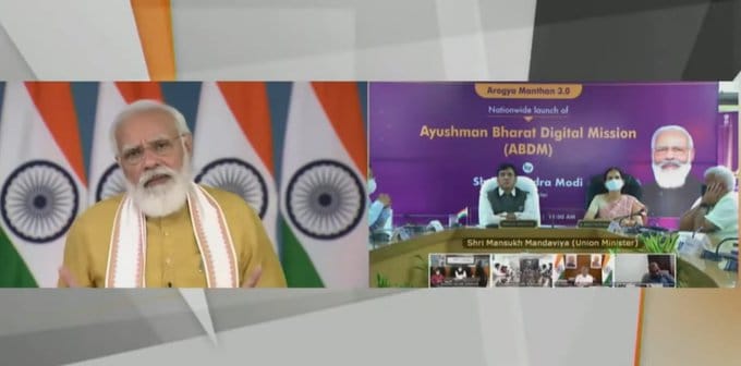 नरेंद्र मोदी वीडियो कॉन्फ्रेंसिंग के जरिए आयुष्मान भारत डिजिटल मिशन की कि शुरुआत/ फोटो:ट्विटर