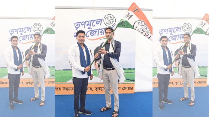 सागरदिघी उपचुनाव जीतने वाले कांग्रेस के एकलौते विधायक बायरन बिस्वास टीएमसी सांसद अभिषेक बनर्जी की उपस्थिति में तृणमूल कांग्रेस में शामिल/फोटो: @AITCofficial