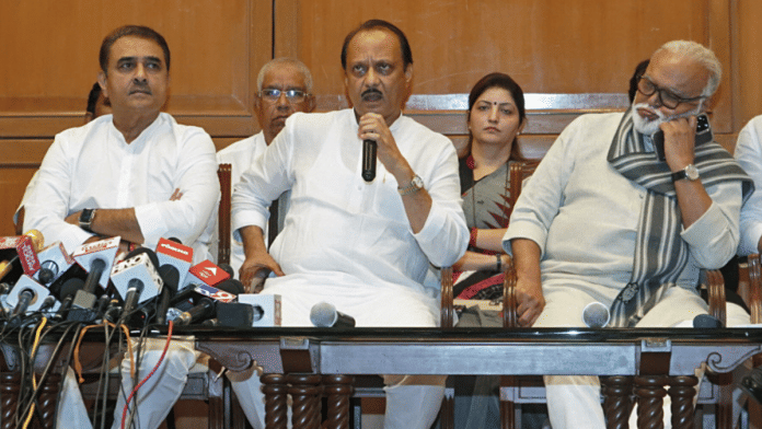 अजित पवार, प्रफुल्ल पटेल मीडिया से बात करते हुए/फोटो-एएनआई