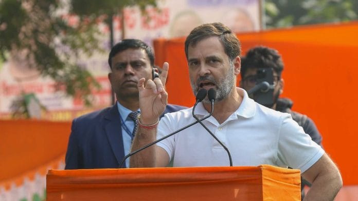 कांग्रेस नेता राहुल गांधी 22 दिसंबर को एक सार्वजनिक सभा को संबोधित करते हुए | फोटो: सूरज सिंह बिष्ट/दिप्रिंट