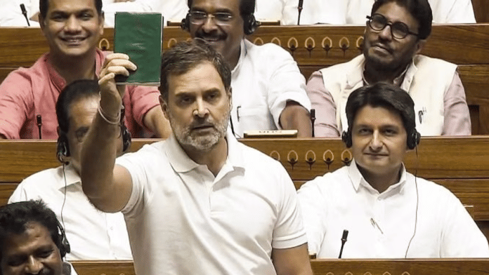 कांग्रेस सांसद राहुल गांधी लोकसभा में बोलते हुए | फोटो: पीटीआई