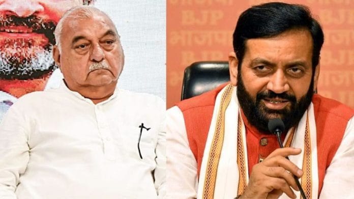 कांग्रेस नेता भूपेंद्र हुड्डा और हरियाणा के मुख्यमंत्री नायब सिंह सैनी | फाइल फोटो: एएनआई