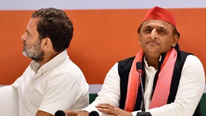 कांग्रेस नेता राहुल गांधी और समाजवादी पार्टी अध्यक्ष अखिलेश यादव की फाइल फोटो | क्रेडिट: दिप्रिंट