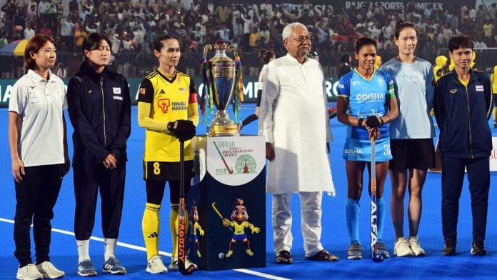 बिहार के मुख्यमंत्री नीतीश कुमार सोमवार को नालंदा के राजगीर स्पोर्ट्स कॉम्प्लेक्स में महिला एशियाई चैंपियंस ट्रॉफी 2024 के उद्घाटन समारोह में शामिल हुए | फोटो: एएनआई