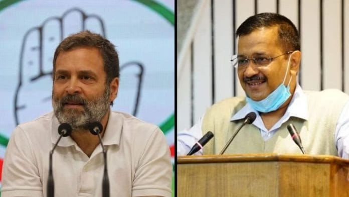 कांग्रेस नेता और सांसद राहुल गांधी और AAP प्रमुख अरविंद केजरीवाल | फाइल फोटो/दिप्रिंट