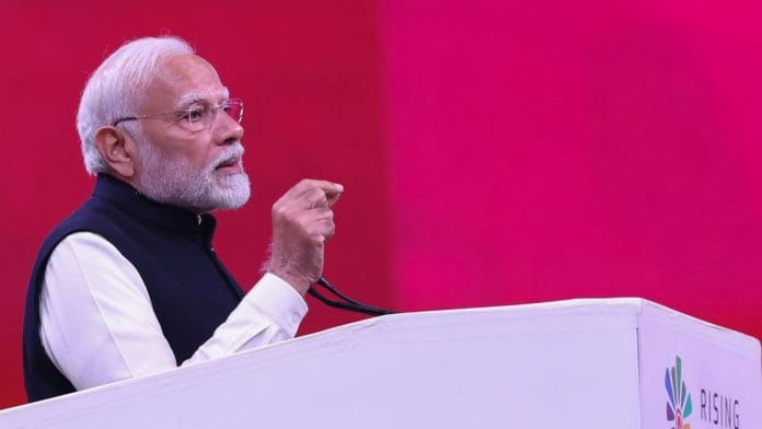 ‘राइजिंग राजस्थान समिट’ को संबोधित करते प्रधानमंत्री नरेंद्र मोदी | फोटो: पीटीआई
